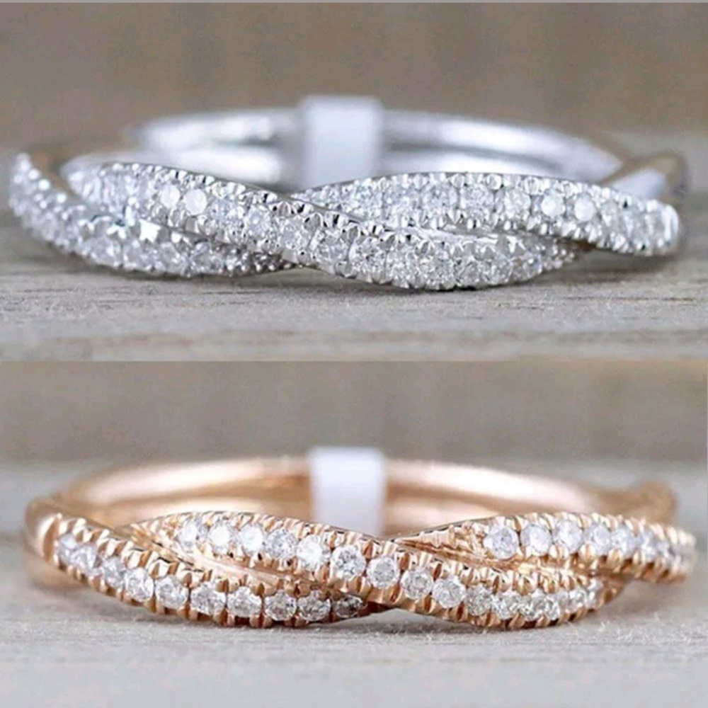 Silver or Rose Gold Double Twist Ring - Picture 1 of 8